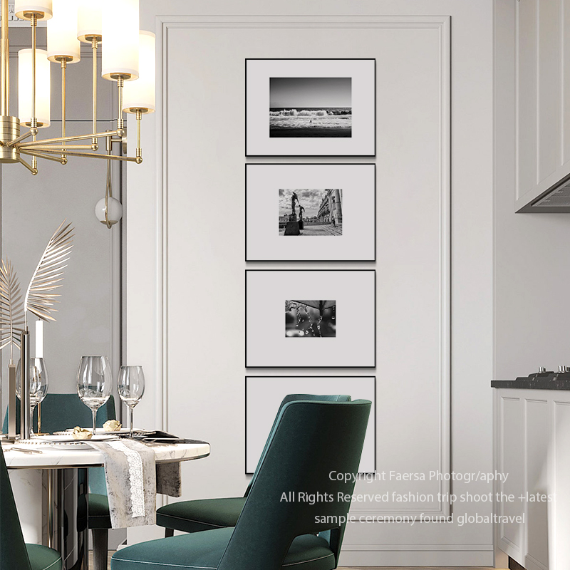 现代黑白横幅风景建筑海景艺术高级感挂画客厅组合照片墙装饰小画图片