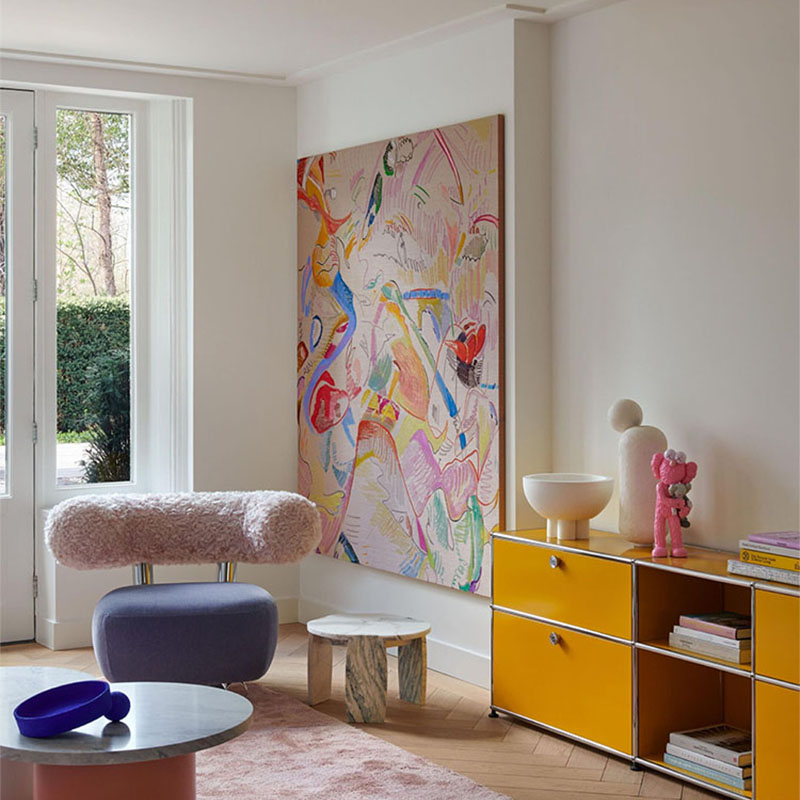 波洛克多巴胺色彩沙发背景墙玄关装饰画法式奶油风大幅落地画挂画