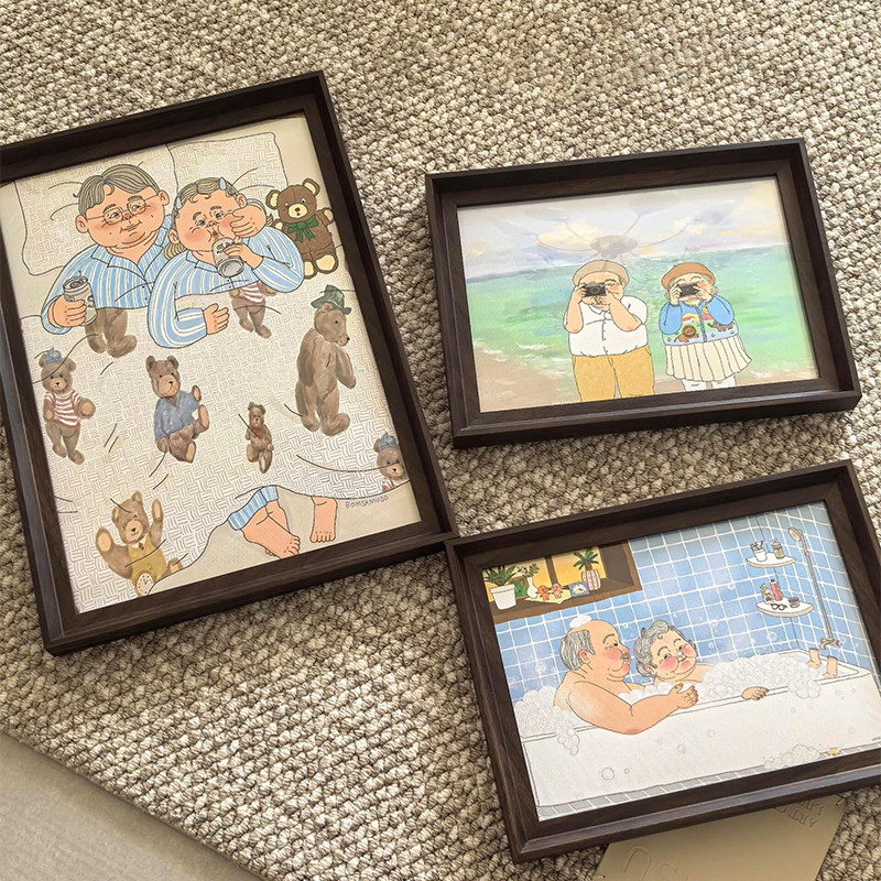 Bomsamuso可爱老夫妻装饰画温馨治愈系卡通情侣白头偕老卧室挂画图片