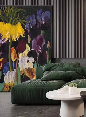 中古风植物花卉艺术感抽象小众复古沙发背景墙壁画北欧侘寂风花海