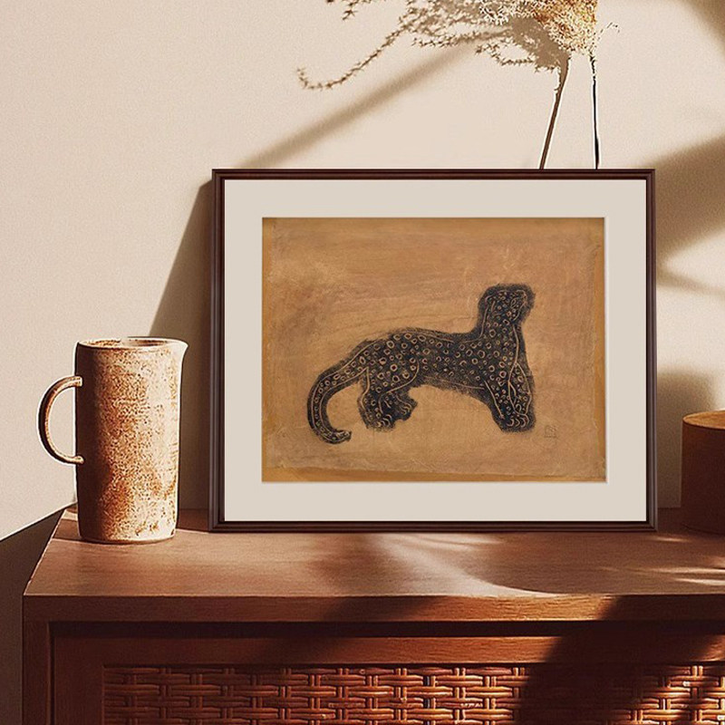 法式小众艺术动物客厅装饰画北欧餐厅玄关挂画电视柜摆台画金钱豹