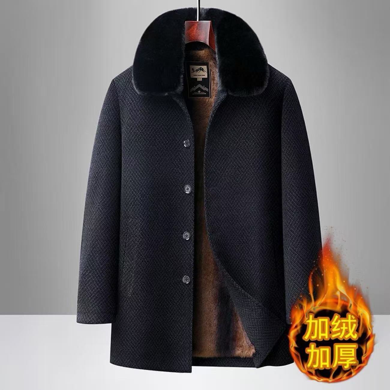 爸爸冬装雪尼尔中老年男毛呢大衣