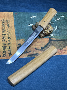 日系玉钢小怀剑超精度三轴雕刻一体锻打榉木居合小短刀未开刃