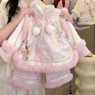 欧洲站女童拜年服新中式套装2026新款过年衣服女宝宝新年国风加绒