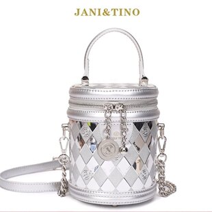 欧洲站JANITINO/佳妮蒂诺新款银色发财桶包轻奢品牌水桶包2023春
