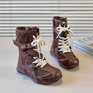 欧洲站儿童靴子2025新款美拉德骑士靴女童短靴英伦风中筒男童西部