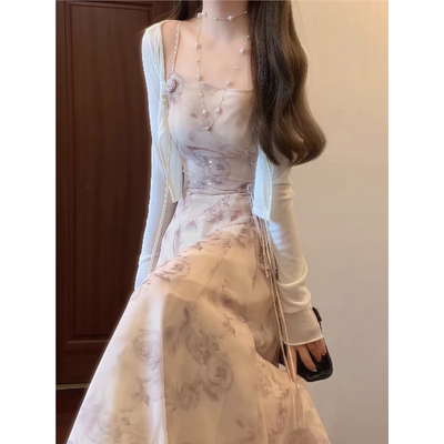 欧洲站茶歇法式碎花吊带