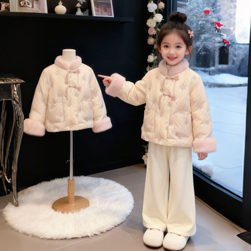 欧洲站女童新中式羽绒棉服冬季加厚保暖外套国风棉衣2026新款女孩