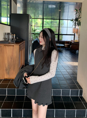 欧洲站切糕自制小个子新款早秋新款裙子女针织衫毛呢外套连衣裙套