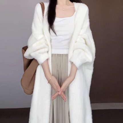 水貂绒中长款外套开衫上衣毛衣女2024新款秋冬季加厚针织衫慵懒风