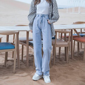 浅色高腰牛仔裤女春夏2022新款韩版直筒宽松显瘦垂感拖地阔腿裤子