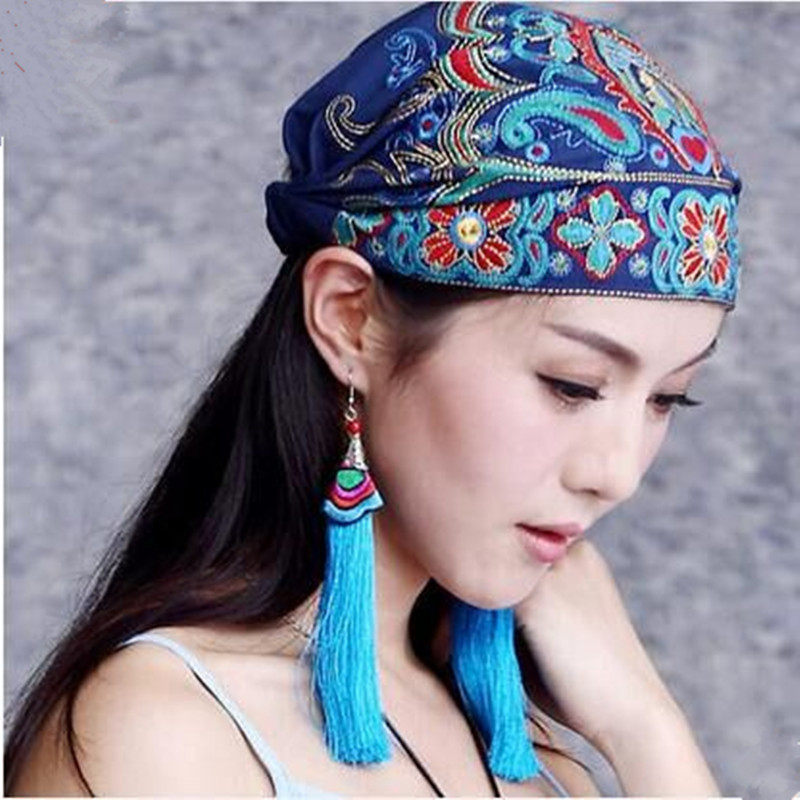 民族风帽子包头巾女款棉麻帽复古休闲刺绣花帽阿卡潮舞蹈帽旅游帽