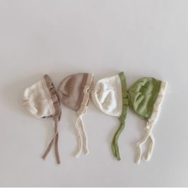 宝宝帽子秋冬季新款拼色荷叶边女童针织保暖护耳帽婴儿毛线帽