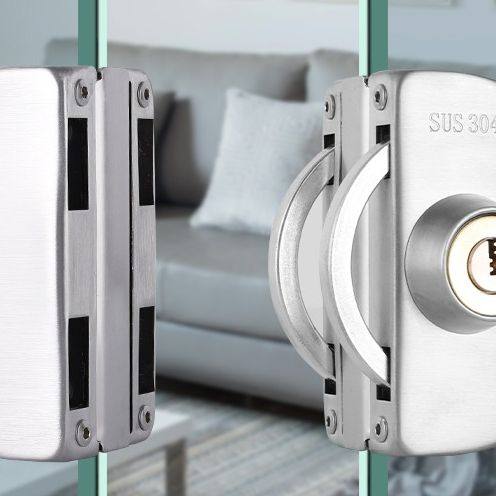 玻璃门锁推拉玻璃锁双门免开孔不锈钢店铺中央锁单门双开门锁锁具