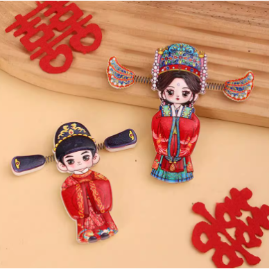 中式弹簧凤冠霞帔冰箱贴磁贴喜庆结婚家居入户装饰创意