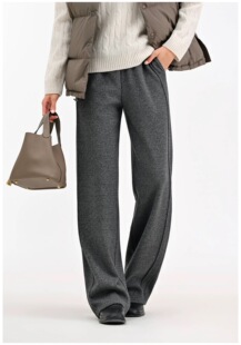 SEAWHEN海维恩裤子女高腰冬季加绒直筒裤醋酸羊毛毛呢长款休闲裤