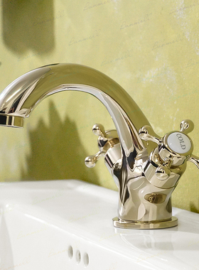 过WS 出口英国订单 NP嘴 陶瓷双把手 英式复古锆金色面盆水龙头