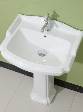 UPC出口外贸美式复古立柱盆欧式法式洗脸盆落地式小户型小尺寸