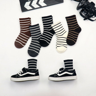 儿童袜子秋款纯棉中筒袜男童女童宝宝秋冬条纹大童冬季运动潮棉袜