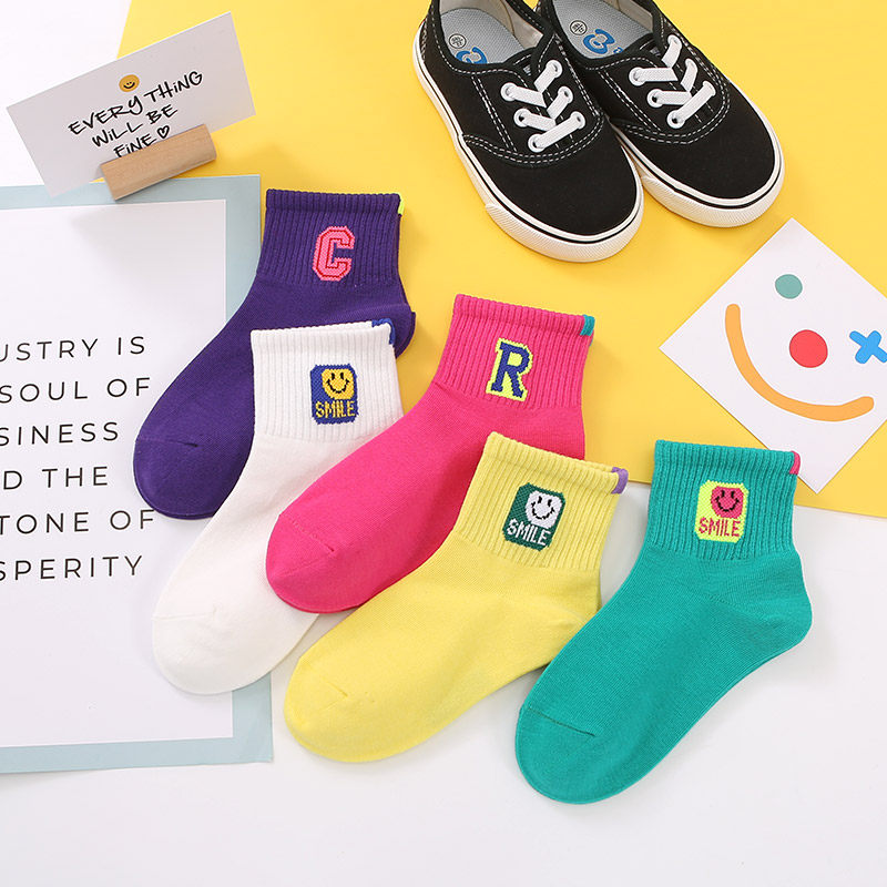 儿童袜子春季薄款韩版ins字母中筒袜女童纯棉学院风短袜宝宝棉袜