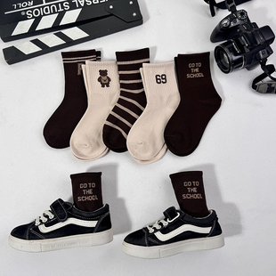 爱滴嗒儿童袜子男童中筒男孩运动潮袜冬季女童纯棉中大童复古条纹