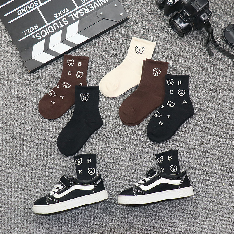 儿童长筒袜子男童女童网红春秋纯棉中筒袜ins潮韩国卡通长袜春秋