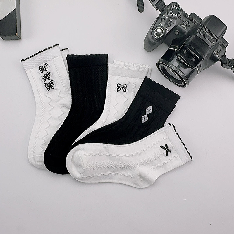 儿童袜子春夏季女童韩系蝴蝶结花边堆堆袜女孩夏季网眼中大童潮袜