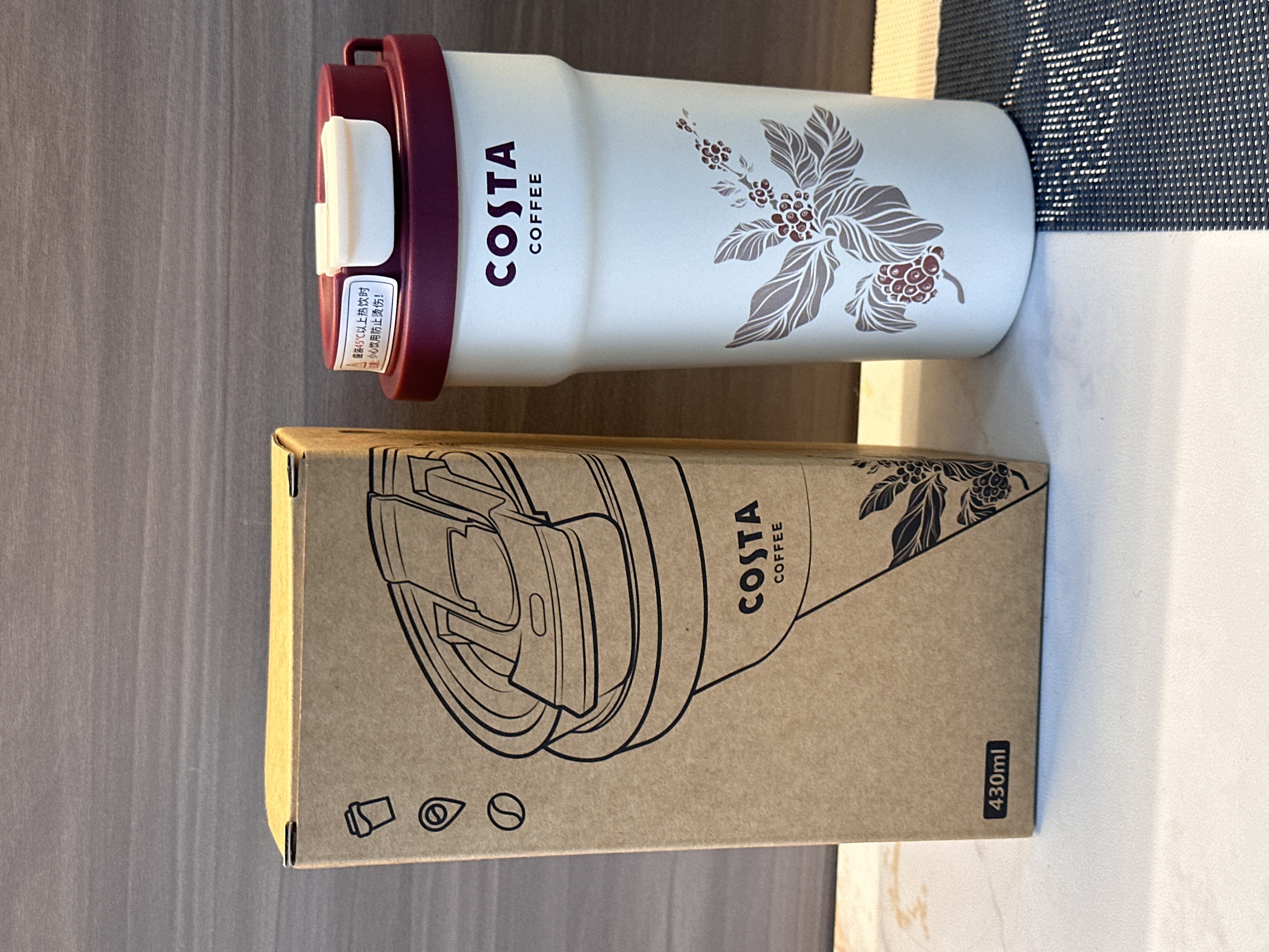 COSTA宝红色保温杯25年新款白色杯身配吸管盖子不锈钢内胆430m l