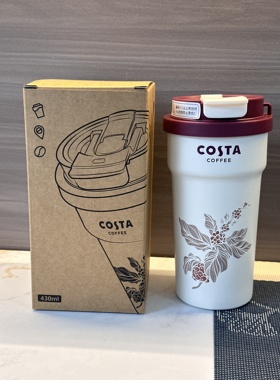COSTA宝红色保温杯25年新款白色杯身配吸管盖子不锈钢内胆430m l