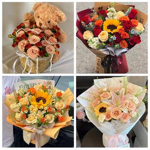 99朵玫瑰花束妇女节向日葵生日鲜花湖北武汉市江岸区江汉区硚口区