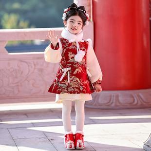 拜年服女童唐装汉服冬季新年过年服女宝宝抓周礼服儿童喜庆演出服