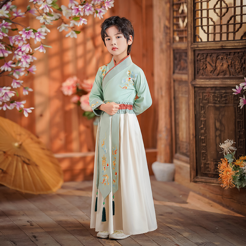 儿童汉服男童女童国学服装开学礼疏通三字经朗诵古装演出服