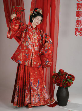 卿如故原创汉服明制方领定染正红色婚服套装定婚服敬酒出阁回门服