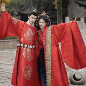 卿如故汉服明制婚服圆领袍十二章长拖尾大衫 麒麟补服重工定染红色