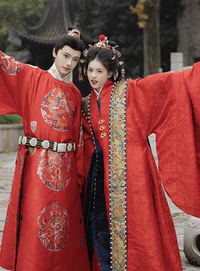 卿如故汉服明制婚服圆领袍十二章长拖尾大衫麒麟补服重工定染红色