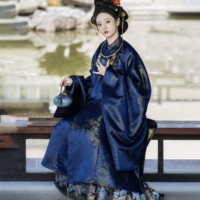 卿如故原创白菜汉服明制立领斜襟长衫暗纹透金工艺 仿妆花马面裙