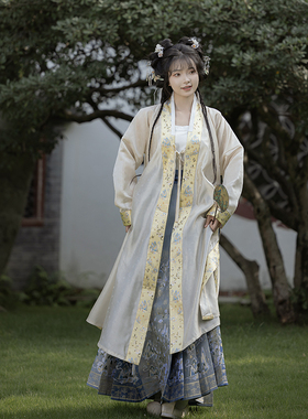 卿如故原创汉服明制马面裙拼色仿妆花暗纹提花对穿交窄袖秋