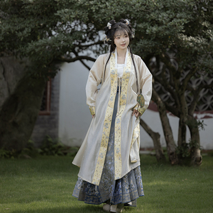 卿如故原创汉服明制马面裙拼色仿妆花暗纹提花对穿交窄袖秋