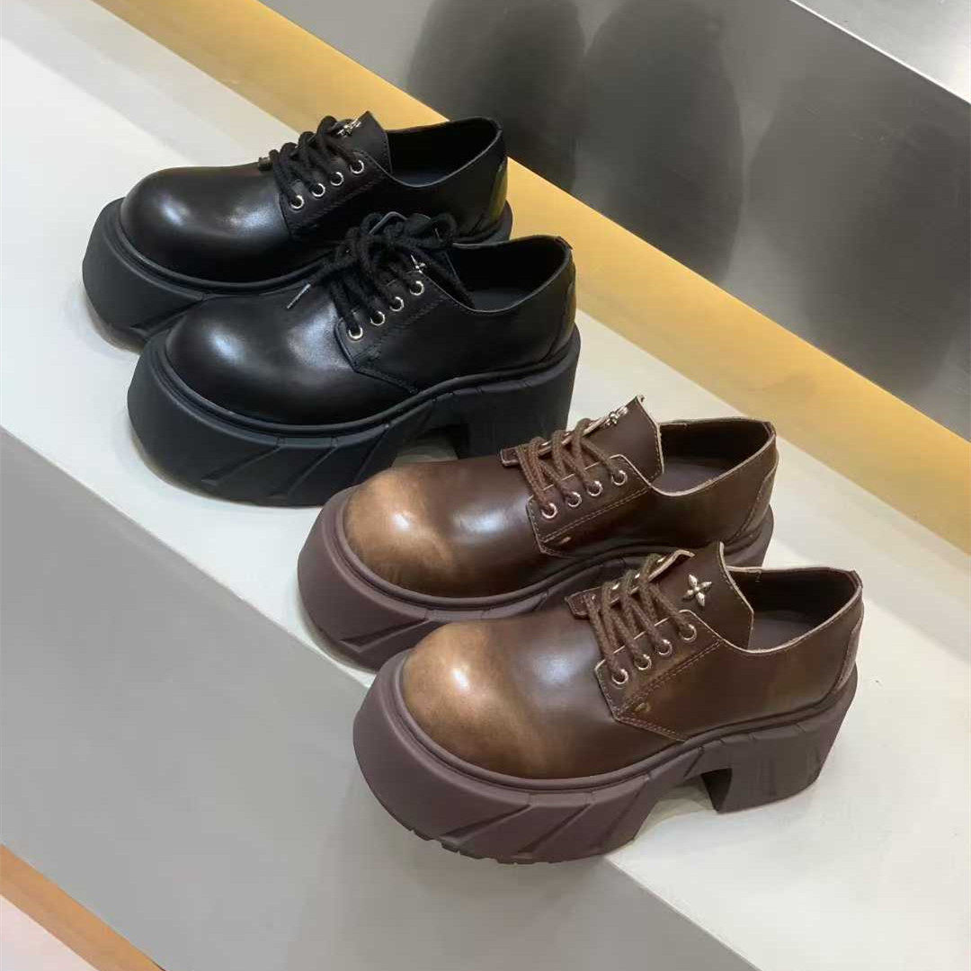 欧洲站2025秋季新款圆头厚底擦色牛皮深口鞋女英伦风真皮女鞋单鞋,女鞋,深口单鞋,淘宝优惠券,粉丝福利购,淘宝优惠卷