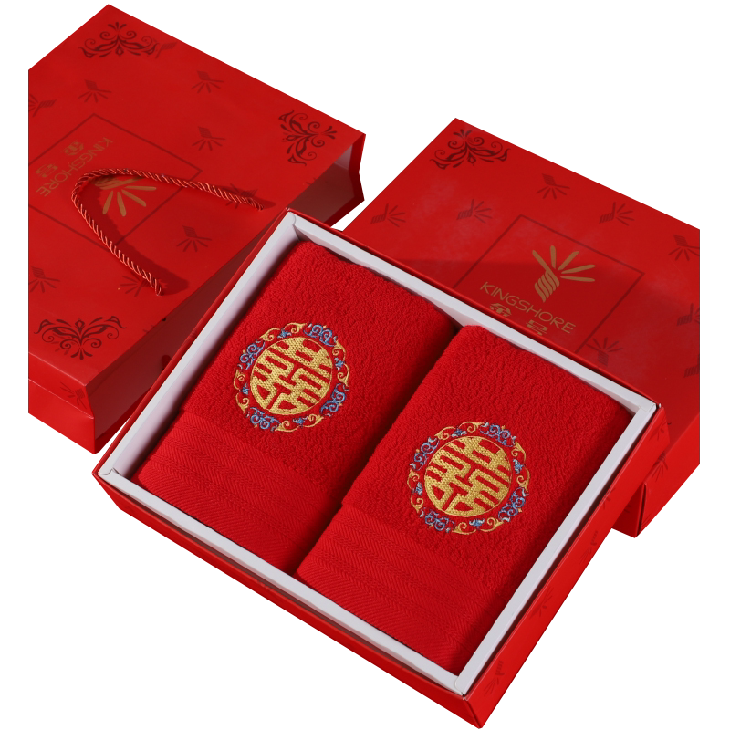 金号高端加厚红喜字毛巾礼盒