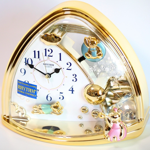 日本丽声RHYTHM静音书房卧室钟摆复古时尚梦幻卡通摇摆熊家用座钟