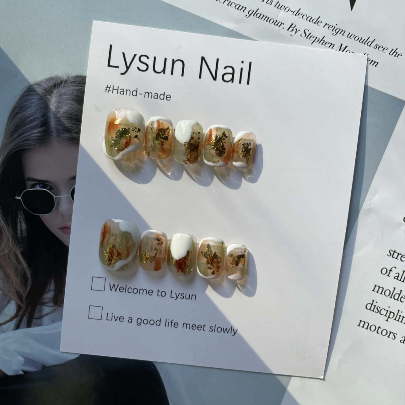 秋冬款小众手工穿戴甲多色晕染金箔显白可拆卸美甲假指甲贴片实拍