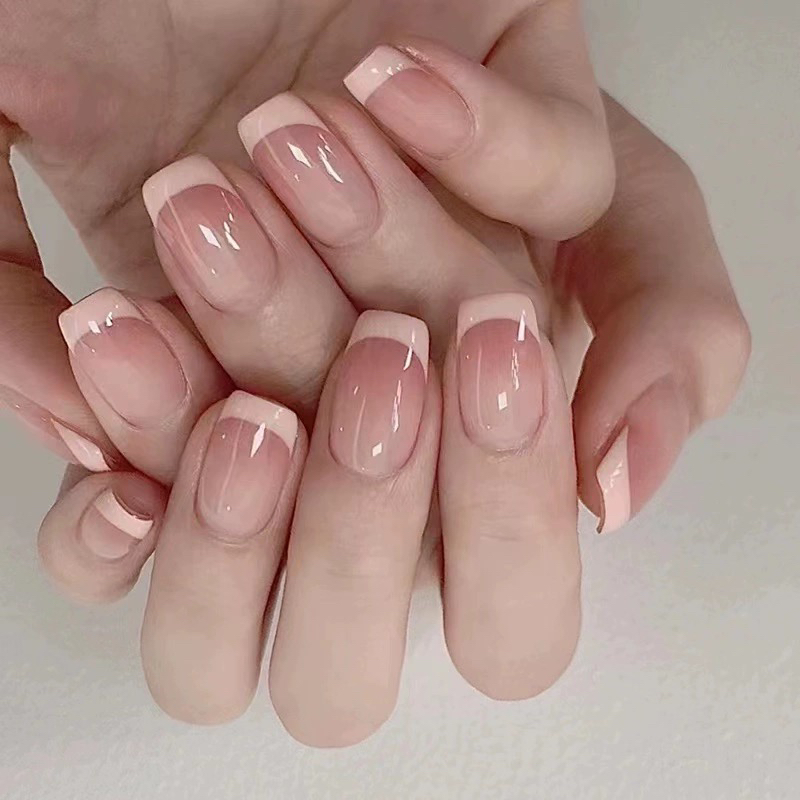 手工定制少女粉色法式渐变美甲成品穿戴甲贴片新娘孕妇网红热卖