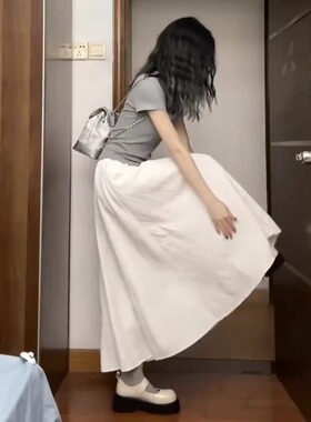 胖mm大码白色半身裙夏季高腰显瘦2-300斤a字裙子山本风大摆伞裙女