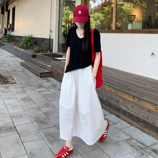 特大码白色半身裙女夏季薄款2-300斤胖mm高腰显瘦遮胯宽松a字伞裙