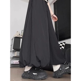 胖mm200斤高腰显瘦宽松垂感休闲阔腿长裤 大码 女夏季 黑色花苞裙裤