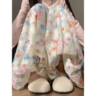 子 高腰显瘦垂感碎花仙女休闲灯笼裤 200斤花苞裙裤 女春夏胖mm大码