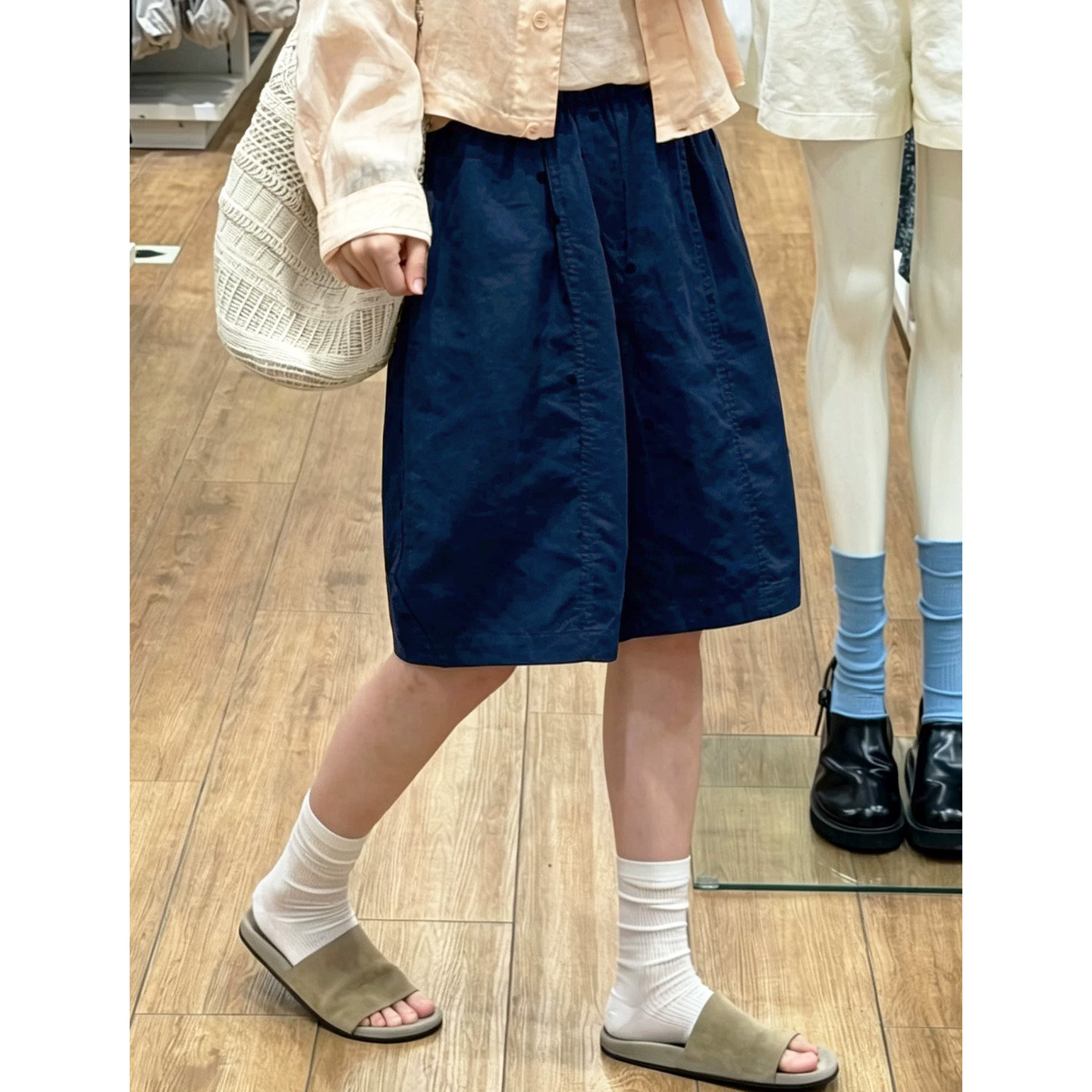 老钱风亚麻花苞五分短裤女夏季大码200斤高腰显瘦松弛垂感阔腿裤
