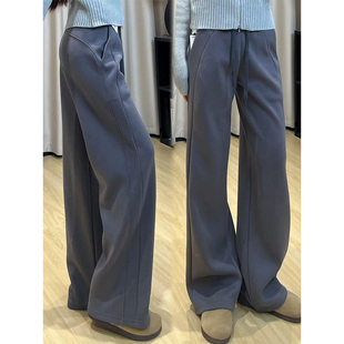 运动直筒宽松垂感裤 胖mm300斤高腰显瘦大码 子 女秋季 灰色lulu卫裤