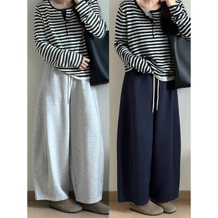 胖mm小个子宽松显瘦阔腿裤 女秋季 200斤藏青色休闲弯刀卫裤 加大码